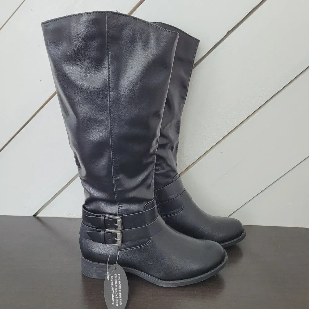 NWT Style & Co Womens Malliaa Knee-High Black Boots 6M  Buckle Straps